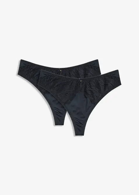 Stringtruse i materiale med glans og høy midje (2-pack), bonprix