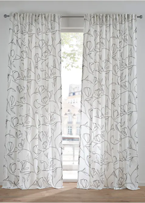 Gardin av resirkulert polyester med bladprint (1-pack), bonprix