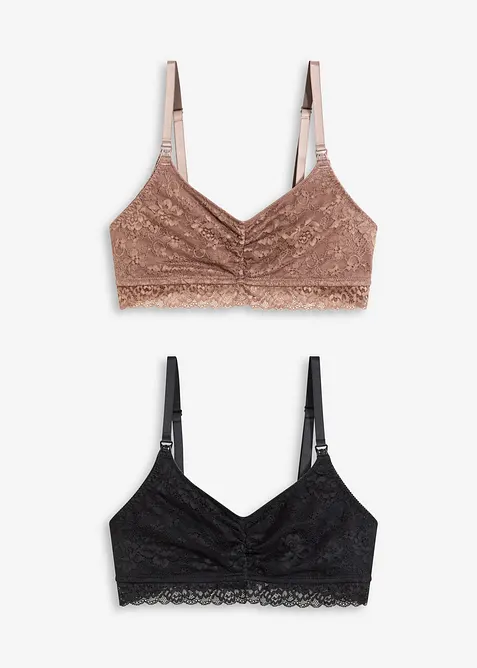 Amme-BH uten spiler med økologisk bomull og blonder (2-pack), bonprix