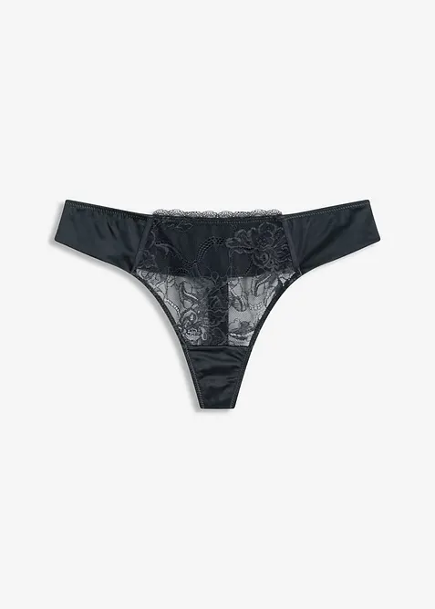 Stringtruse med delikat blonde og glanseffekt, bonprix