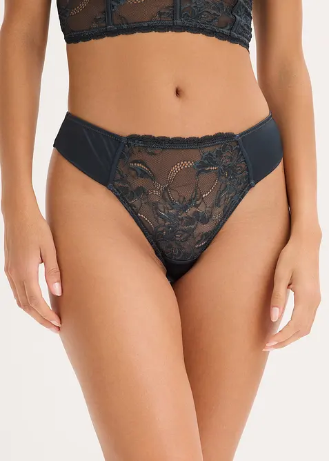 Stringtruse med delikat blonde og glanseffekt, bonprix