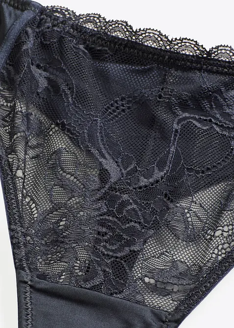 Stringtruse med delikat blonde og glanseffekt, bonprix