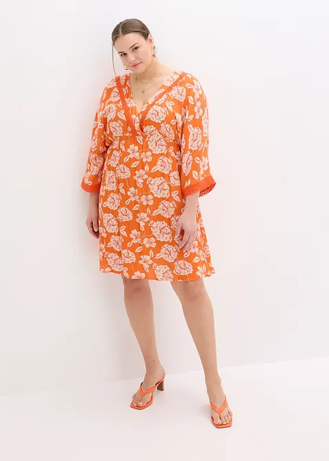 Tunikakjole med blonde av strukturert viskose, bonprix