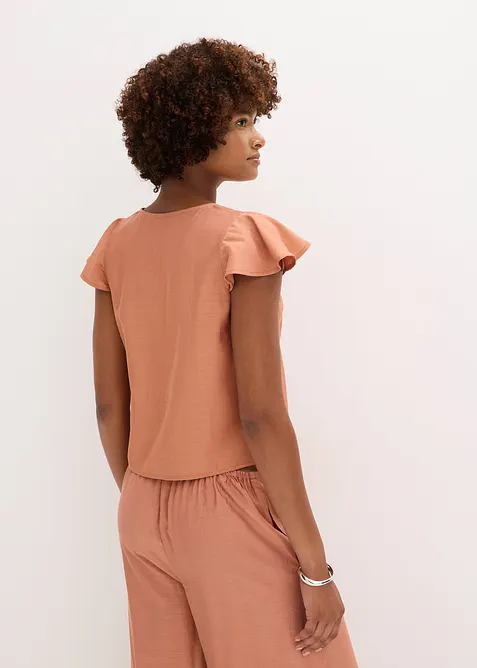 Bluse med volangermer i glansfull stil, bonprix