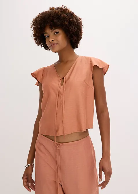 Bluse med volangermer i glansfull stil, bonprix