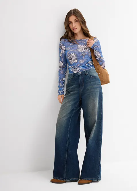 Langermet topp i fin mesh, bonprix