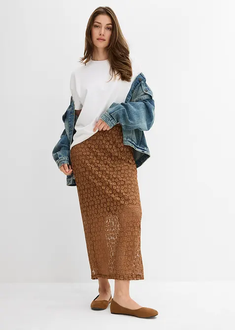 Maxiskjørt i blondemateriale, bonprix