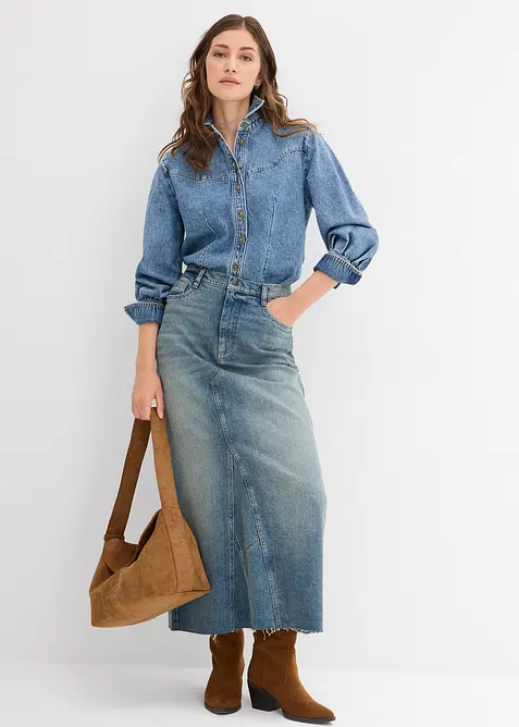 Maxi denimskjørt, Mid Waist, bonprix