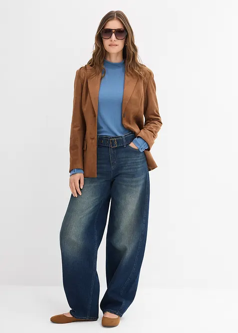 Barrel-jeans, Mid Waist med belte, bonprix