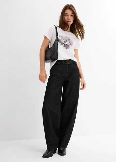 Barrel-jeans, Mid Waist med belte, bonprix