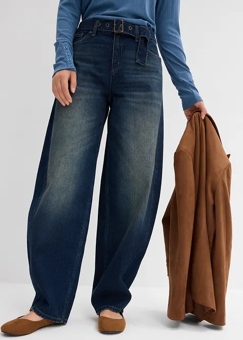 Barrel-jeans, Mid Waist med belte, bonprix