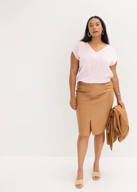 Kort bluse av sateng med glans, bonprix