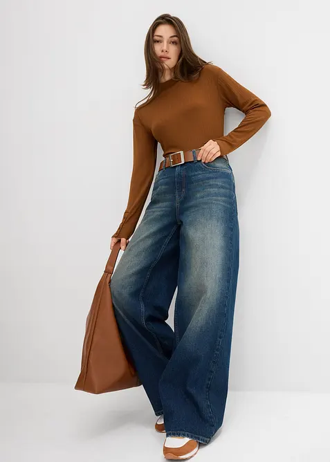 Langermet, ribbet topp, bonprix