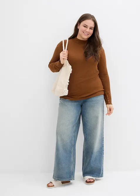 Langermet, ribbet topp, bonprix