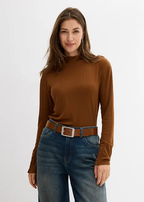 Langermet, ribbet topp, bonprix