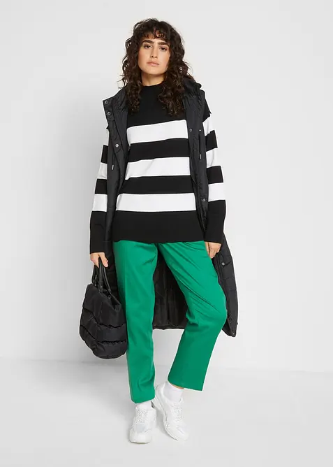 Lang vattert vest med hette og splitter i siden, bonprix