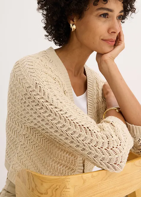 Bolero i heklet look, kortere ermer, bonprix