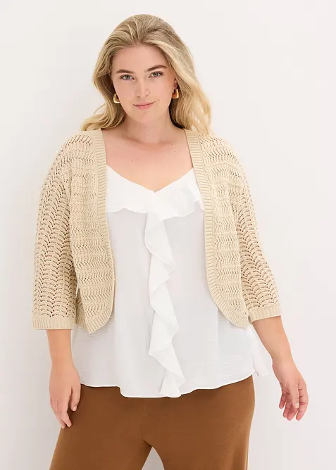 Bolero i heklet look, kortere ermer, bonprix