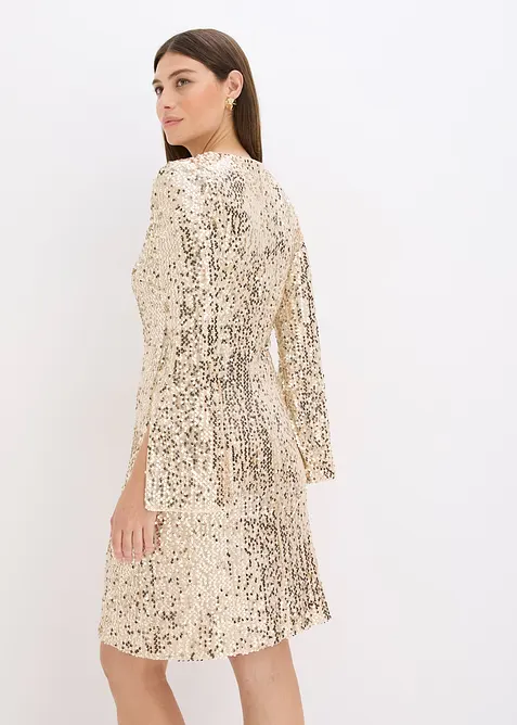 Paljettkjole med trompetermer, bonprix