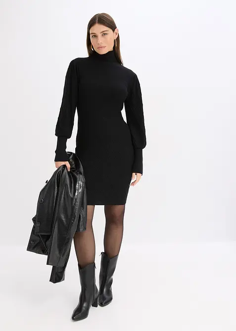 Strikkekjole med rullekrage, bonprix