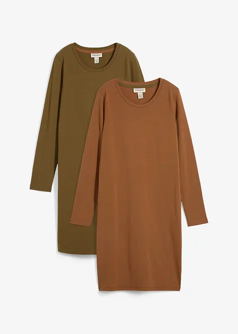 Jerseykjole i bomull med stretch (2-pack), bonprix