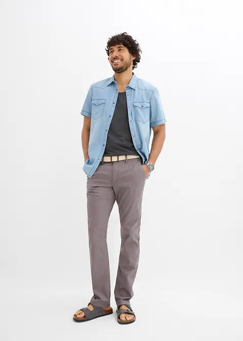 Regular Fit chinos med komfortlinning og belte, Straight, bonprix