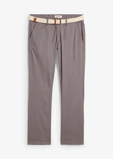 Regular Fit chinos med komfortlinning og belte, Straight, bonprix