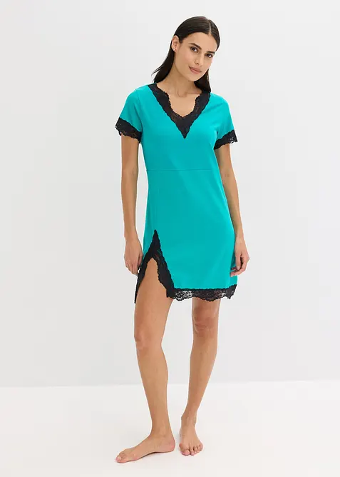 Kort nattkjole med delikate blonder, bonprix