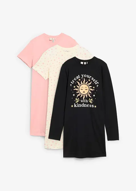 Nattskjorte av 100% økologisk bomull (3-pack), bonprix