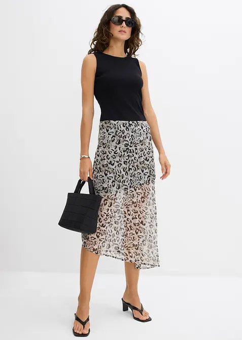 Midiskjørt av fin chiffon, bonprix