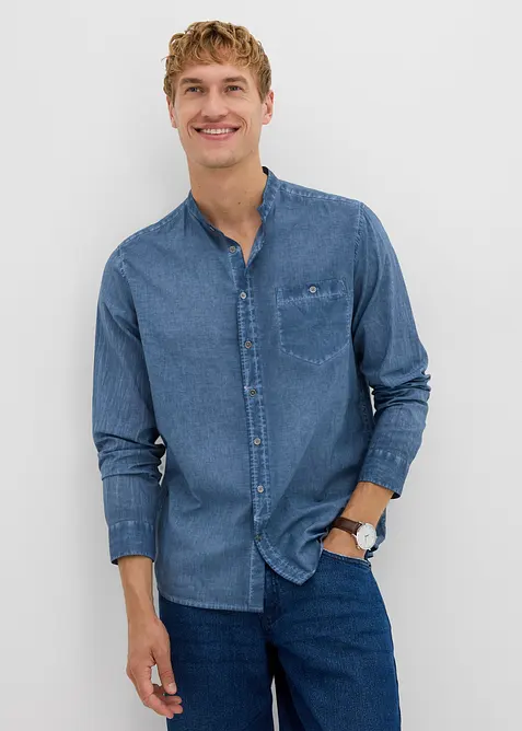 Langermet skjorte i vasket look, bonprix