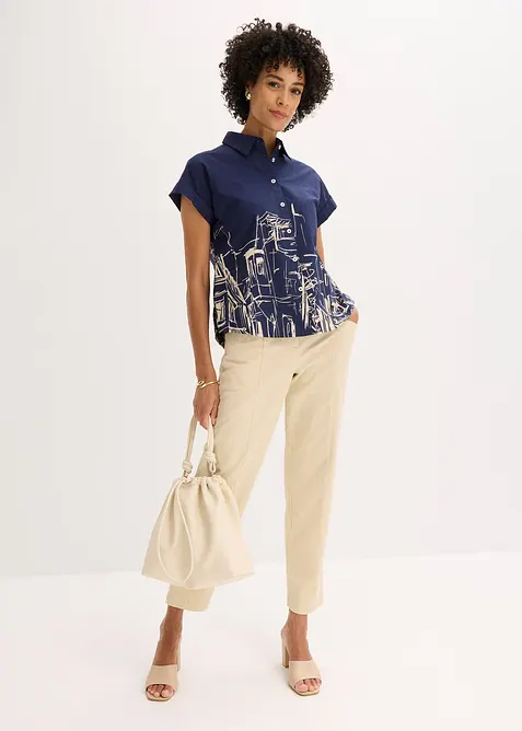 Oversized, kortermet skjorte i bomullspoplin, bonprix