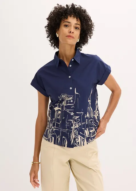 Oversized, kortermet skjorte i bomullspoplin, bonprix