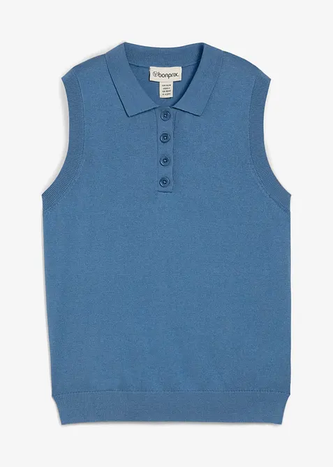 Finstrikket topp med silkeandel og polokrage, bonprix