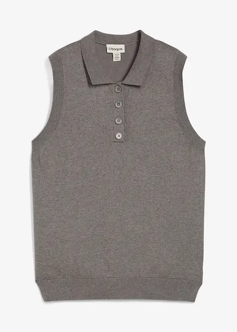 Finstrikket topp med silkeandel og polokrage, bonprix