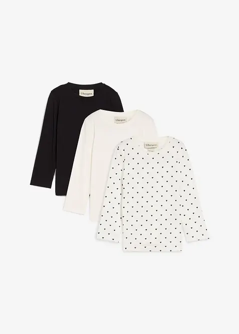 Langermet topp i ren økologisk bomull (3-pack), bonprix