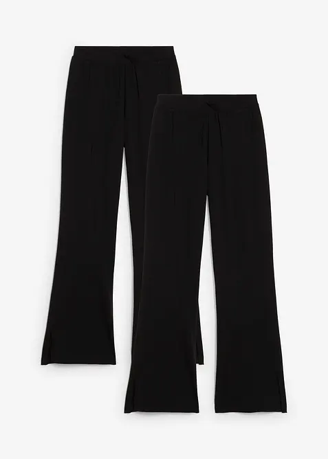 Jerseybukse i &oslash;kologisk bomull med elastan og utsvingte ben (2-pack), bonprix