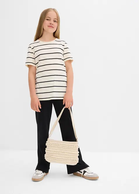 Jerseybukse i &oslash;kologisk bomull med elastan og utsvingte ben (2-pack), bonprix