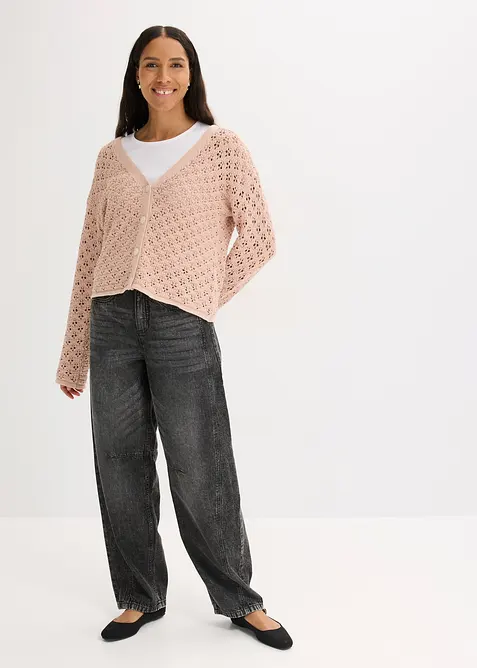 Strikkejakke med hullmønster, bonprix