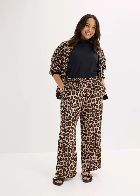 Bukse i lett sateng med vide ben, bonprix