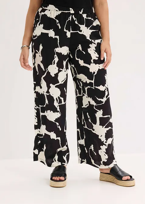 Bukse i lett sateng med vide ben, bonprix