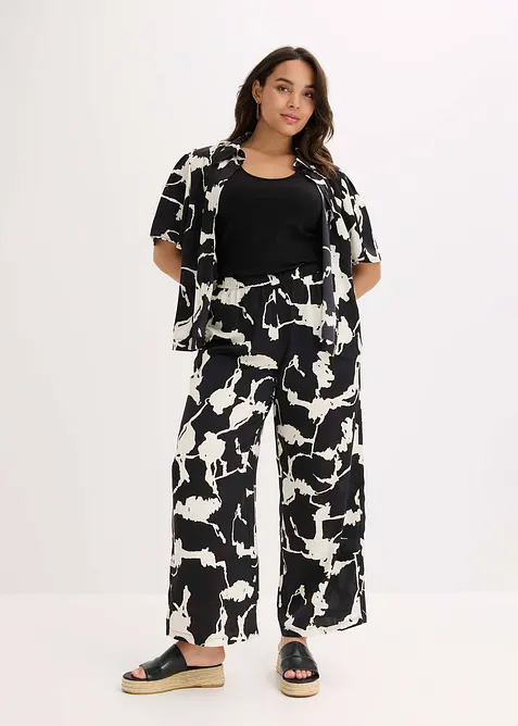 Bukse i lett sateng med vide ben, bonprix