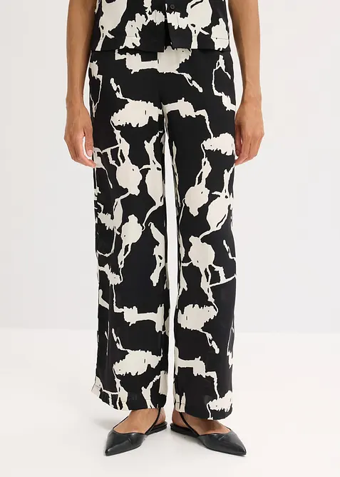 Bukse i lett sateng med vide ben, bonprix