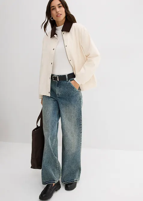 Lett twilljakke med krage i kordfløyel, bonprix