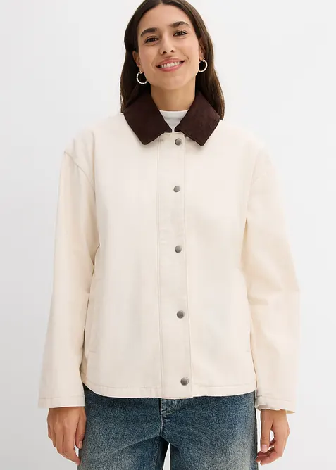 Lett twilljakke med krage i kordfløyel, bonprix