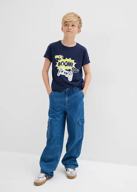 Loose Fit-cargojeans med regulerbar linning, Straight, bonprix