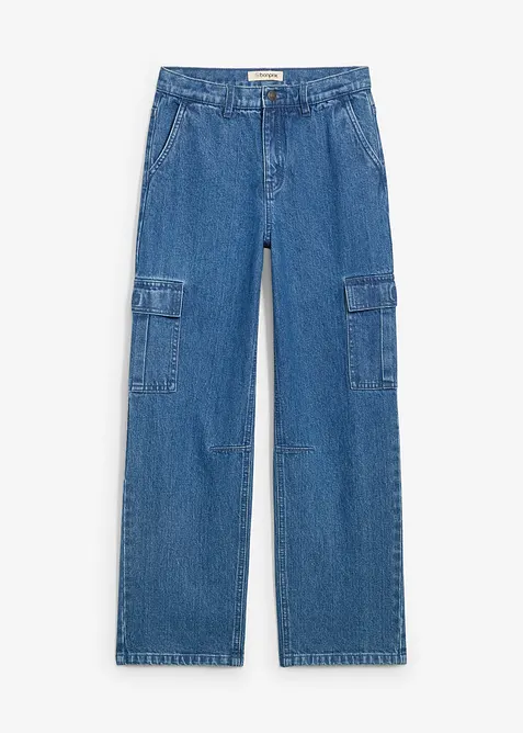 Loose Fit-cargojeans med regulerbar linning, Straight, bonprix