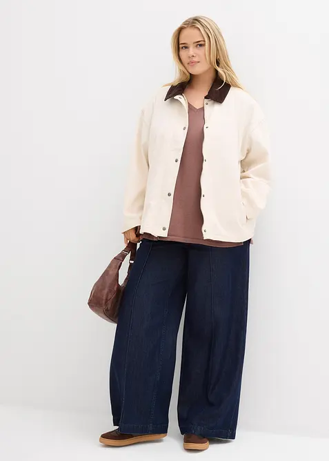 Lett twilljakke med krage i kordfl&oslash;yel, bonprix