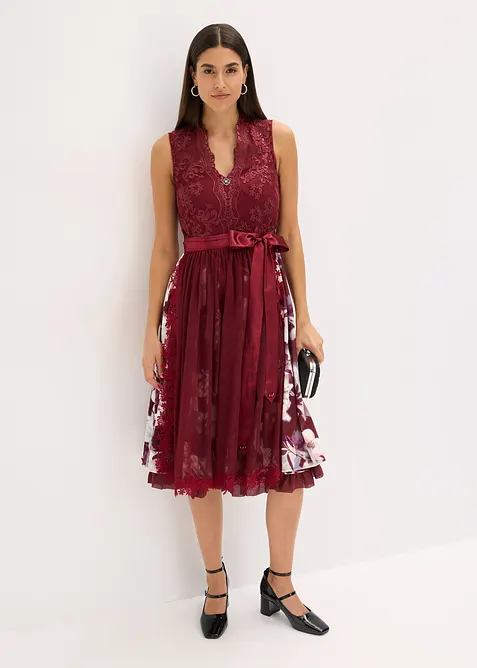 Tyrolerkjole med broderi og skjørt i fløyel (2-delt sett), bonprix