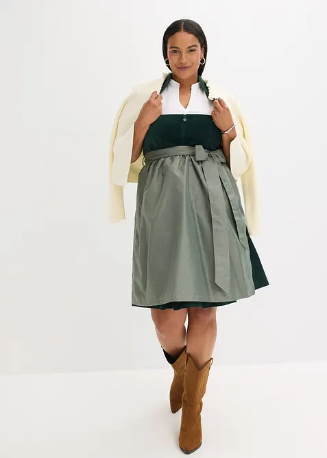 Tyrolerkjole med overdel i fl&oslash;yel og forkle i sateng (2-delt sett), bonprix